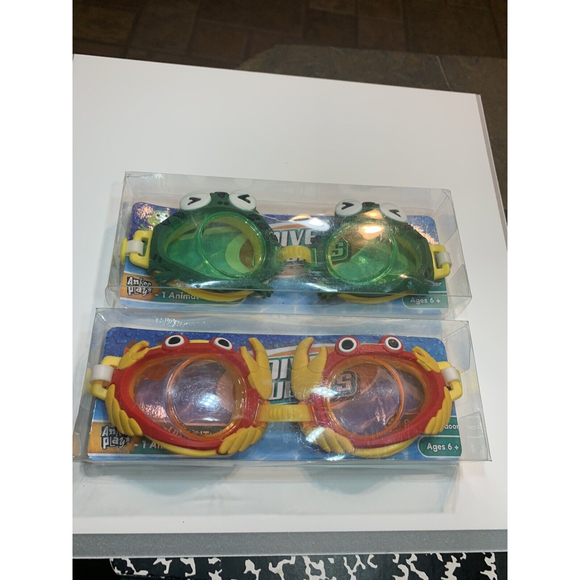 Swim Goggles For Kids 2 Pair RED CRAB And Green Frog Design Dive Buddies… - Picture 1 of 12